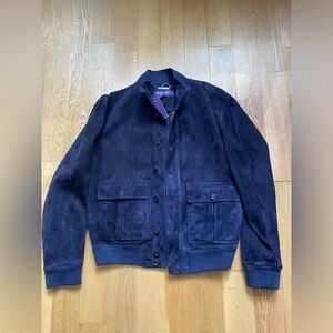 Ralph Lauren Purple Label Mens navy suede bomber jacket size Medium